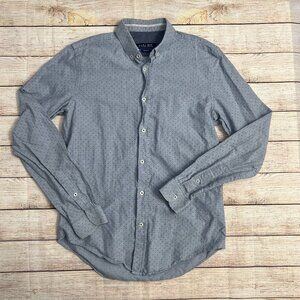 Zara Man Slim Fit Polka Dot Button Down Shirt Medium Gray Long Sleeve